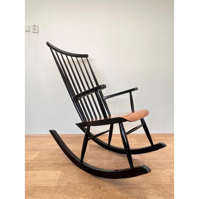 Black Mid-Century Finnish Rocking Chair attributed to Varjonen Puunjalostus for Uusikylä, 1960s For Sale - Image 8 of 10