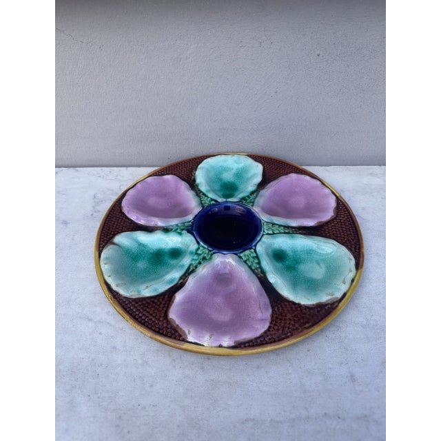 English Victorian Majolica oyster plate, circa 1890.
