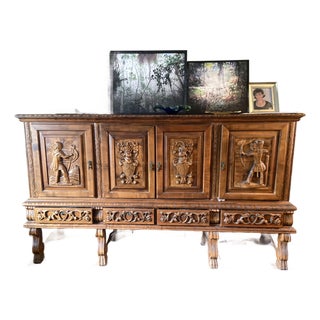 Credenza/ Grand Sideboard Buffet, 19th Century Romanian Renaissance Revival Carved Credenza For Sale
