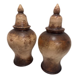 Pair of Late 20th Century Oversized Mexican Terracotta Ginger Jar Urns With Rustic Patina For Sale