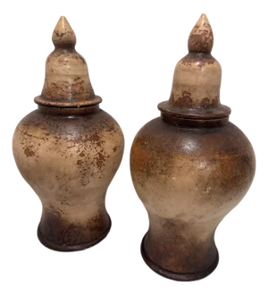 Pair of Late 20th Century Oversized Mexican Terracotta Ginger Jar Urns With Rustic Patina