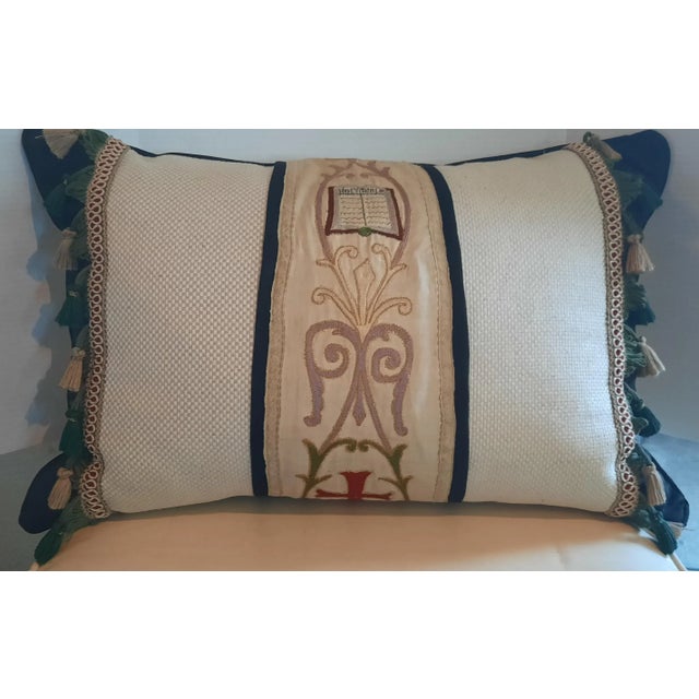 French Custom Vintage Vestment Lumbar Pillow For Sale - Image 3 of 7