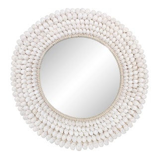 Handcrafted Coastal Style Round Seashell Mirror For Sale