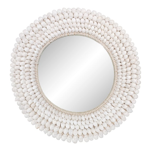 Handcrafted Coastal Style Round Seashell Mirror For Sale
