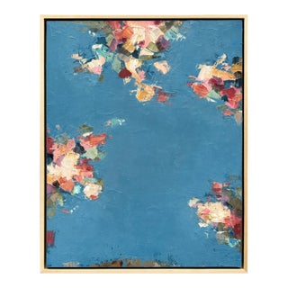 Contemporary Blue Abstract "Petals" Oil Painting, Framed For Sale