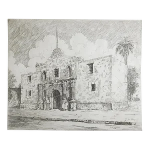 Early 20th Century Alamo San Antonio Texas Etching