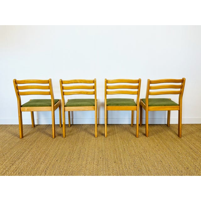 1960s Vintage Beechwood and Green Corduroy Dining Chairs, 1960s, Set of 4 For Sale - Image 5 of 18