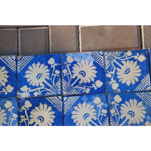 19th Century Rare Set of Forty Antique 19th Century Tiles Blue & White Floral Motif For Sale - Image 5 of 18