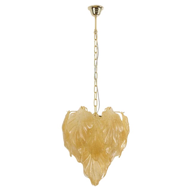 Suspension Chandelier with Murano Glass Leaves, Italy, 1990s For Sale