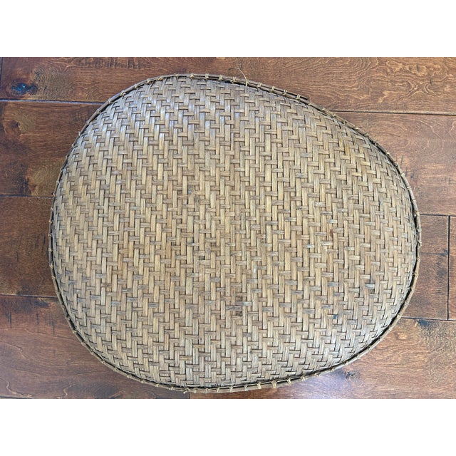Vintage Japanese Large Handwoven Bamboo Winnowing Tray, 20th Century For Sale - Image 4 of 6