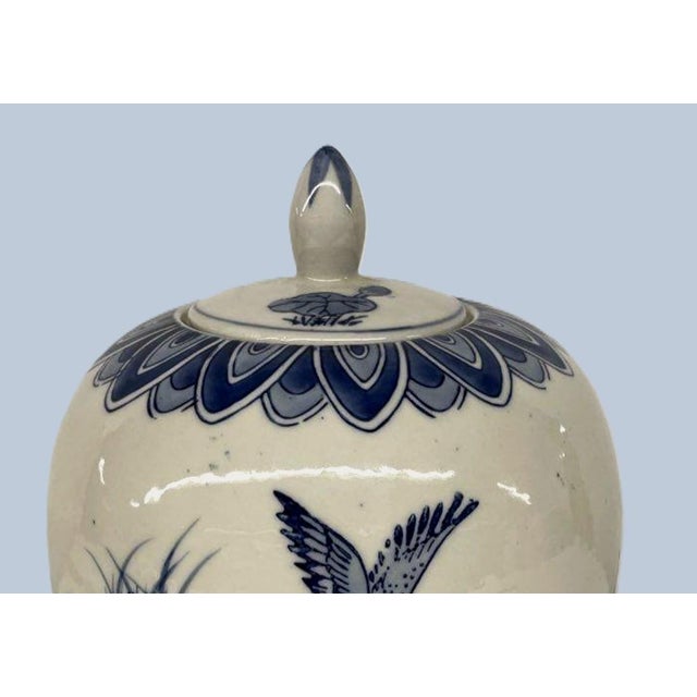 Late 20th Century Blue and White Chinese Lidded Temple Jar For Sale - Image 5 of 7