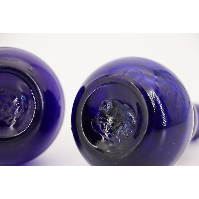 Pair of 19th Century Portuguese Blue Hand-Blown Glass Perfume Bottles For Sale - Image 12 of 16