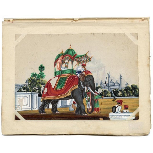 Gold Indian Company School, Caparisoned Elephant with Howdah, 1800s, Gouache on Paper For Sale - Image 8 of 9