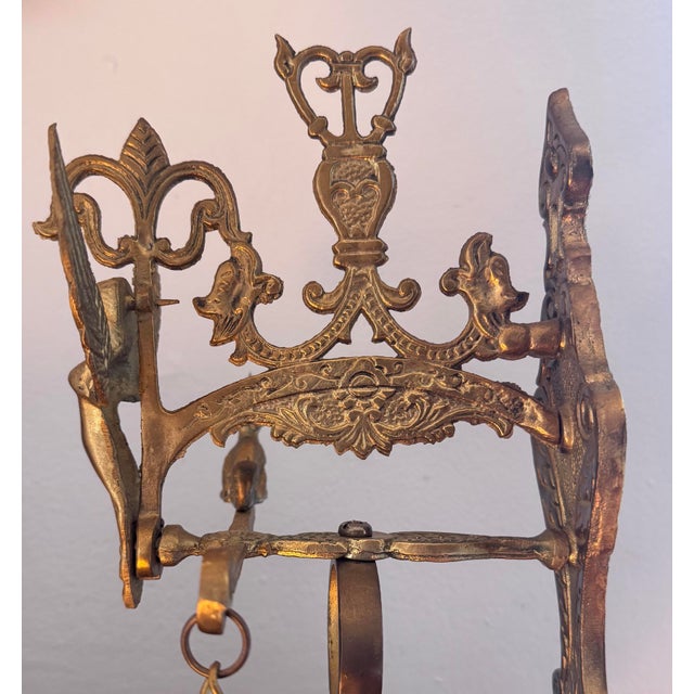 Gothic Vintage Gothic Revival Solid Brass Monastery Bell With Ornate Angel Bracket – 20” For Sale - Image 3 of 10