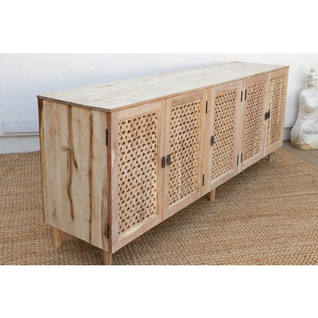 88" Long Sun Bleached Jali Floral Carved Credenza For Sale - Image 9 of 11