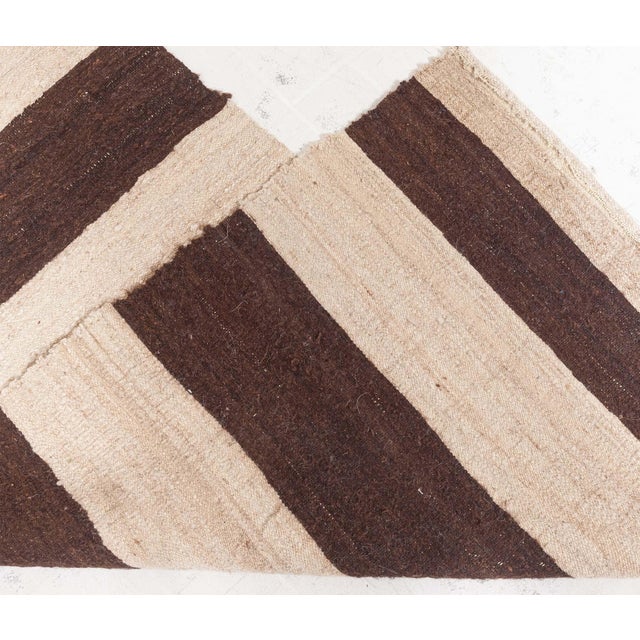 Doris Leslie Blau Vintage Striped Ivory And Charcoal Hand-Knotted Wool Runner For Sale In New York - Image 6 of 7