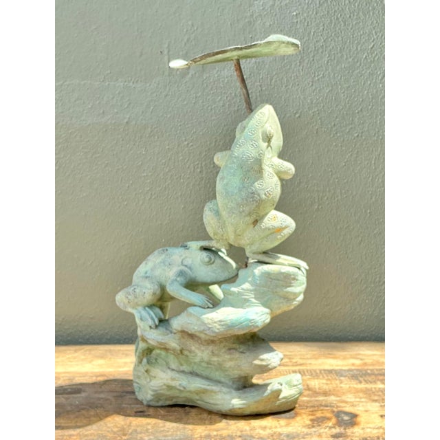 Vintage Patinated Verdigris Garden Frogs Sculpture For Sale - Image 4 of 12