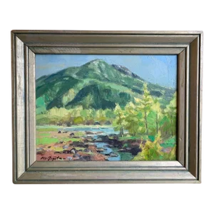 1980s Abstract Landscape Oil Painting on Canvas, Framed
