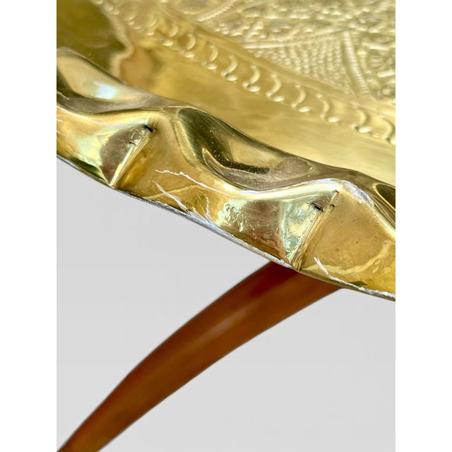Mid 20th Century Moroccan Hammered Brass & Teak "Spider Leg" Tray Table For Sale - Image 4 of 17