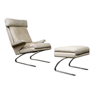 Set of Leather Swing Lounge Chair with Ottoman by Reinhold Adolf for Cor Germany, 1970s For Sale