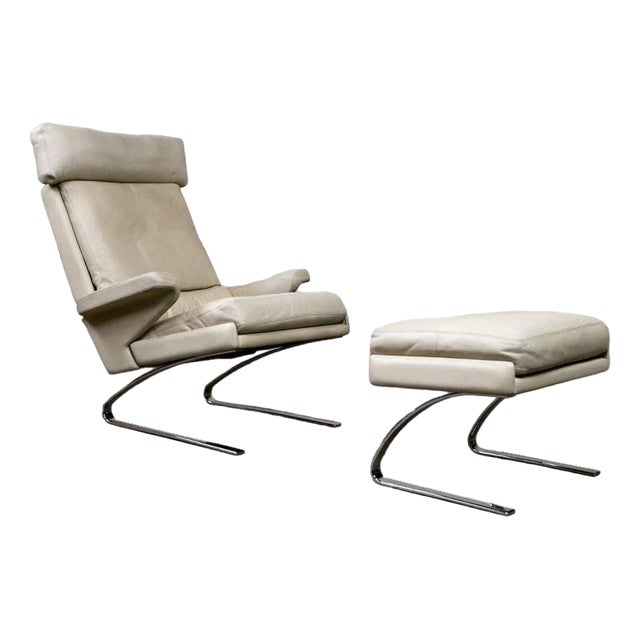Set of Leather Swing Lounge Chair with Ottoman by Reinhold Adolf for Cor Germany, 1970s For Sale