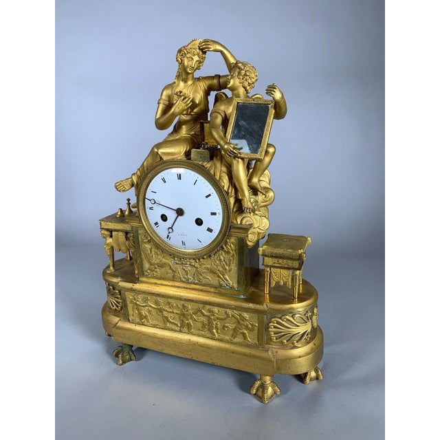 19th Century Important Empire/Directoire period clock, late 18th - early 19th century, gilt bronze For Sale - Image 5 of 12