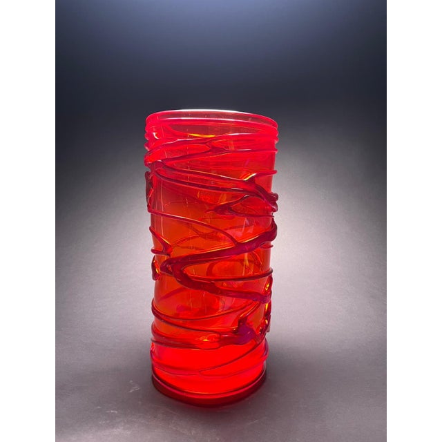 2020s Murano Handblown Fire Red Glass Vase – Organic Cylindrical Form, Sculptural Statement Piece For Sale - Image 5 of 5