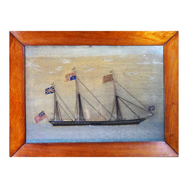 Sailor's Woolwork Woolie Picture of the Royal Yacht, Hmy Victoria and Albert II For Sale