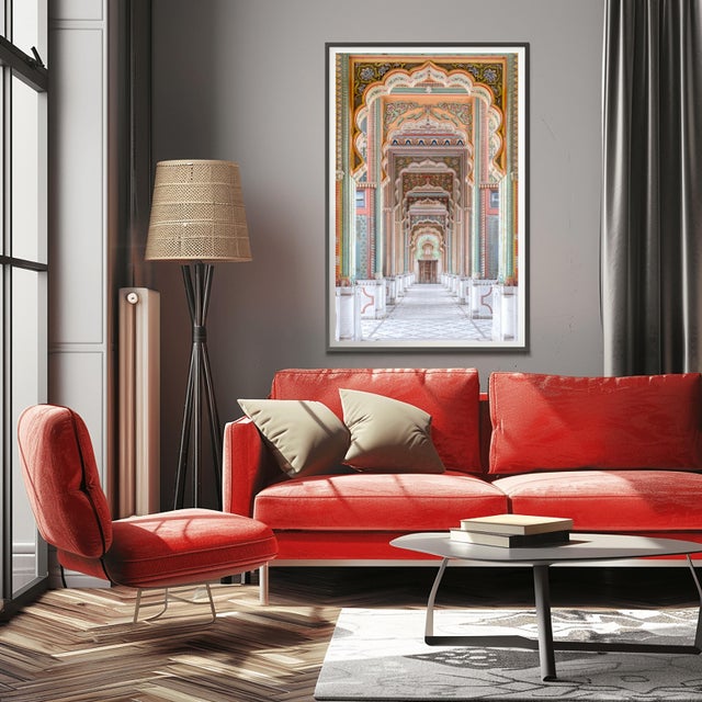 Renaissance Patrika Gate Jaipur – Vibrant Indian Architectural Statement Photography 36" X 24" For Sale - Image 3 of 4