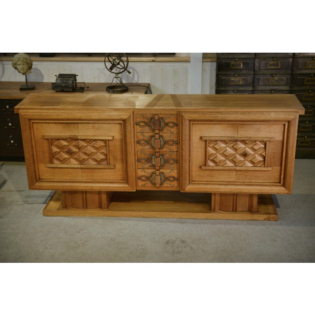 Art Deco Oak and Wrought Iron Sideboard by Léon and Maurice Jallot, 1940s For Sale - Image 14 of 16