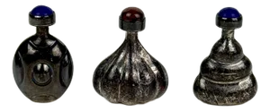 Set of 3 Vintage Modernist Taxco Hand Hammered Sterling Perfume/Snuff Bottles With Gems