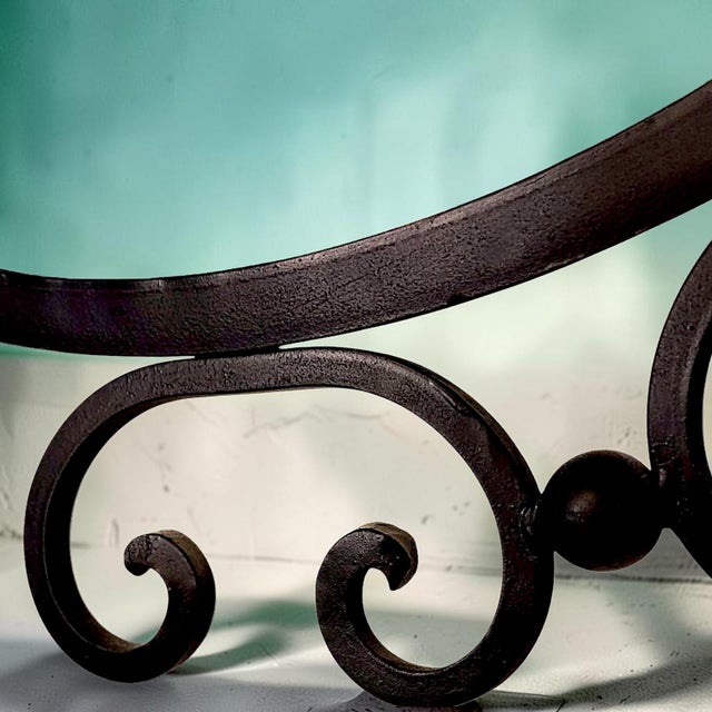 1960s 1960s Rustic Black Wrought Iron Round Scrollwork Sunburst Wall Mirror For Sale - Image 5 of 7