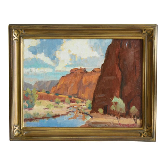 Silvio Silvestri, Listed Artist Canyon De Chelly Az Oil Painting Including the Antiqued Gold Wood Frame For Sale