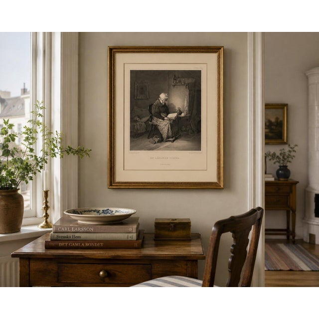 After Pehr Wickenberg, Swedish Interior Genre Scene with Reading Grandmother, 1850, Lithograph For Sale - Image 6 of 9