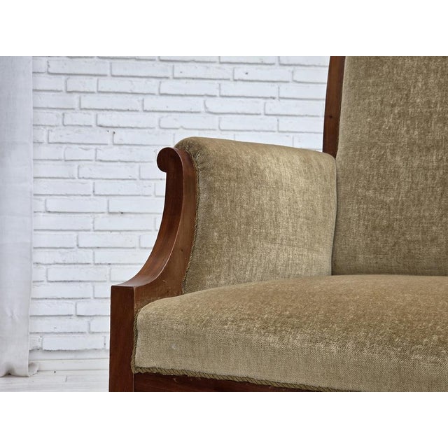 Danish 2-Seater Highback Sofa in Furniture Velour and Lacquered Teak Wood, 1950s For Sale - Image 18 of 18