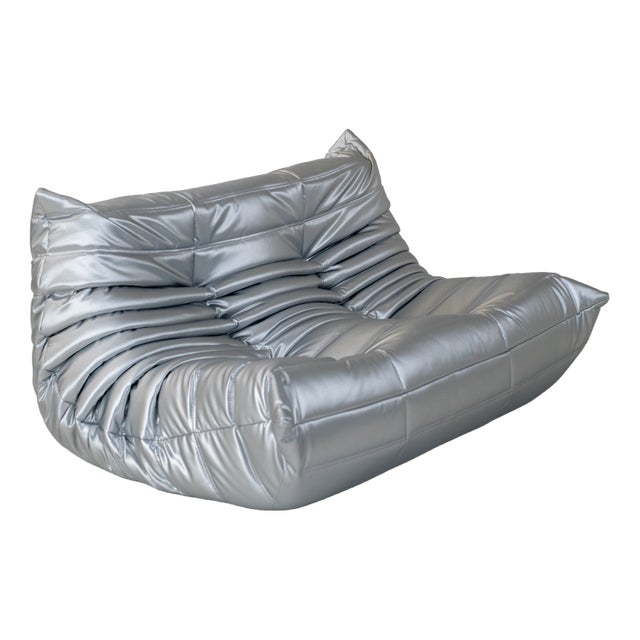 Togo Two-Seat in Silver Skai by Michel Ducaroy for Ligne Roset For Sale