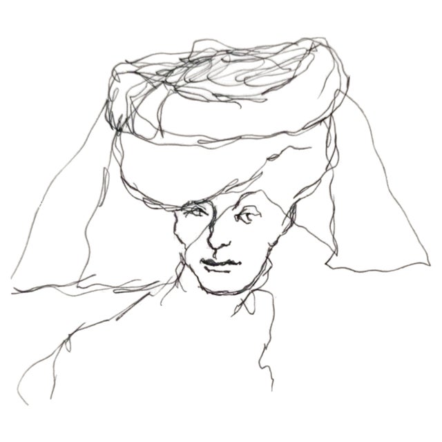Mino Maccari, Lady with Lace Hat, Ink Drawing, 1960s For Sale