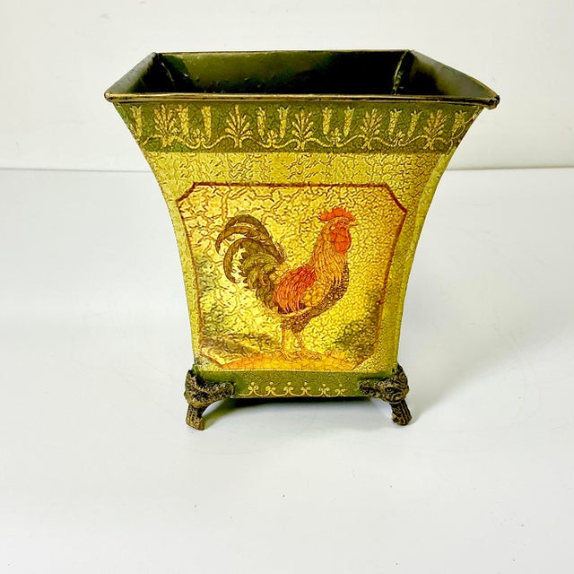 1980s 1980s Vintage Rustic European French Country Boho Chic Tole Metal Chicken Motif Planter. For Sale - Image 5 of 9