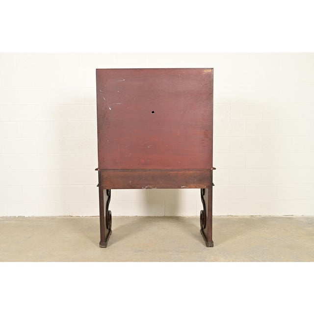 Hollywood Regency Chinoiserie Red Lacquered Hand Painted Bookcase or Bar Cabinet, Circa 1920s For Sale - Image 15 of 17