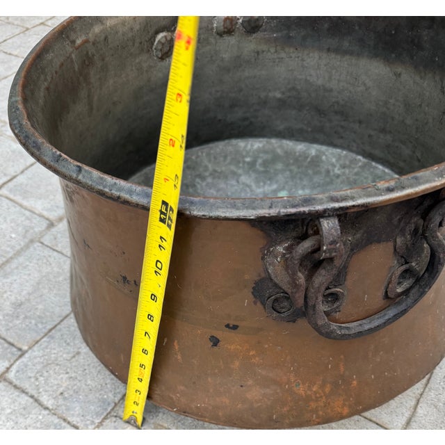 Late Victorian Copper Cauldron Kettle/Pot, Stock, Apple Butter or Cachepot with two Wrought Iron Handles with a wide base,...
