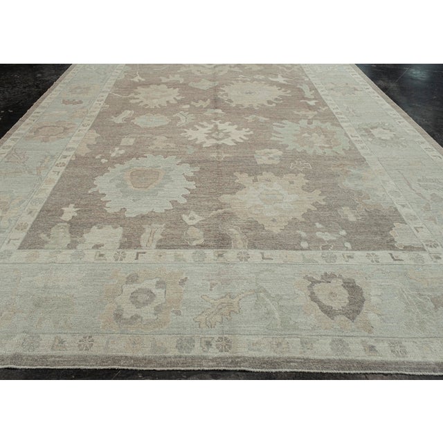 Modern Turkish Oushak Rug Taupe and Sage Green Handwoven Wool Rug 10'8" X 14'2" For Sale - Image 3 of 10
