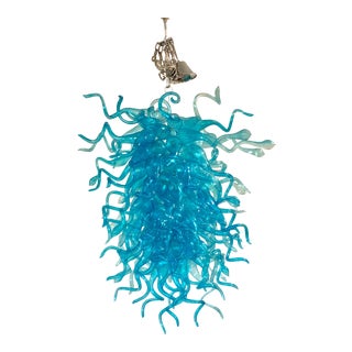 Turquoise Murano Glass Chihuly Style Chandelier For Sale