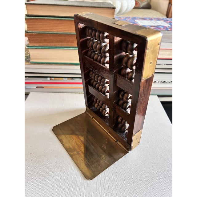 Vintage Wood & Brass Abacus Bookend With Movable Beads For Sale In Louisville - Image 6 of 11