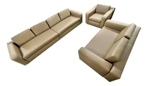 Three-Piece Modern Italian-Style Living Room Set of 3 in Brown Vinyl