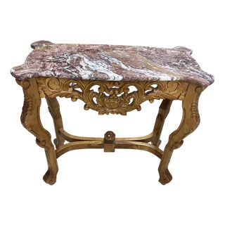 Vintage Italian Rococo Revival Hand-Carved Marble Console Table For Sale