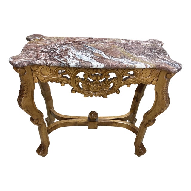 Vintage Italian Rococo Revival Hand-Carved Marble Console Table For Sale