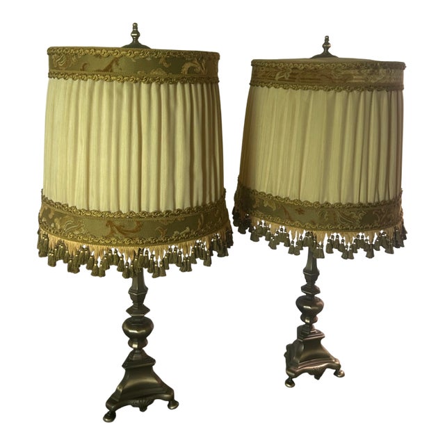 Antique Lamps With Lampshades - a Pair For Sale