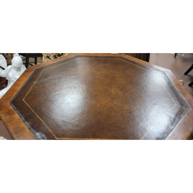 Wood 1950s Hexagonal Leather Top Center Table For Sale - Image 7 of 13