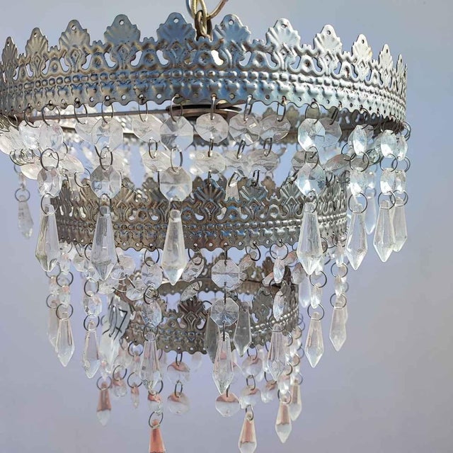 Vintage Metal Chandeliers with Glass Drops, Set of 2 For Sale - Image 18 of 18