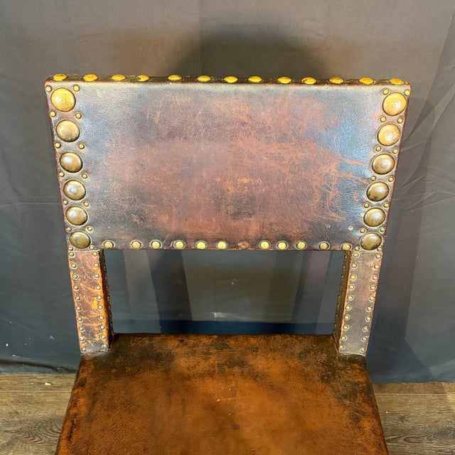 Traditional French Antique Leather and Nailhead Dining Chairs With Bobbin Legs -Set of 6 For Sale - Image 3 of 12